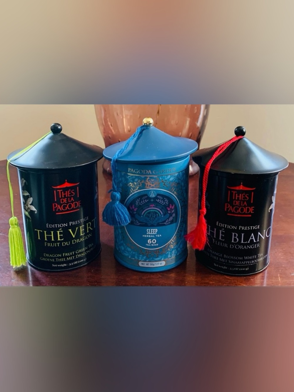 Lot of 3 Pagoda Metal Tea Tins - Picture 2 of 12